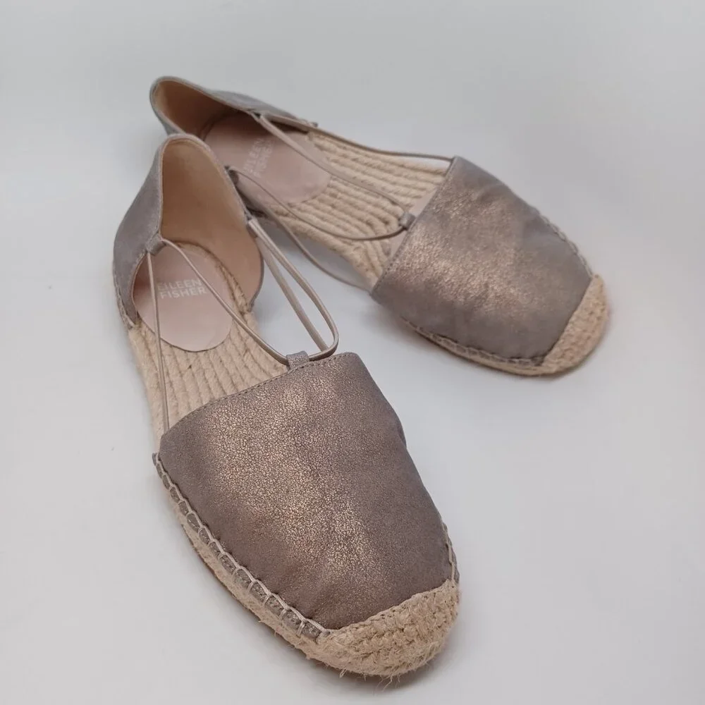 Eileen Fisher Espadrille Flats Lee‎ Metallic Leather Sandals Womens 9